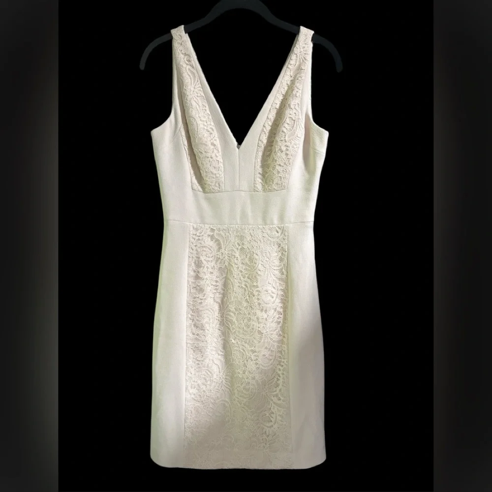 Vera Wang Cream Sleeveless Sheath Dress with V-Neck - Picture 1 of 6
